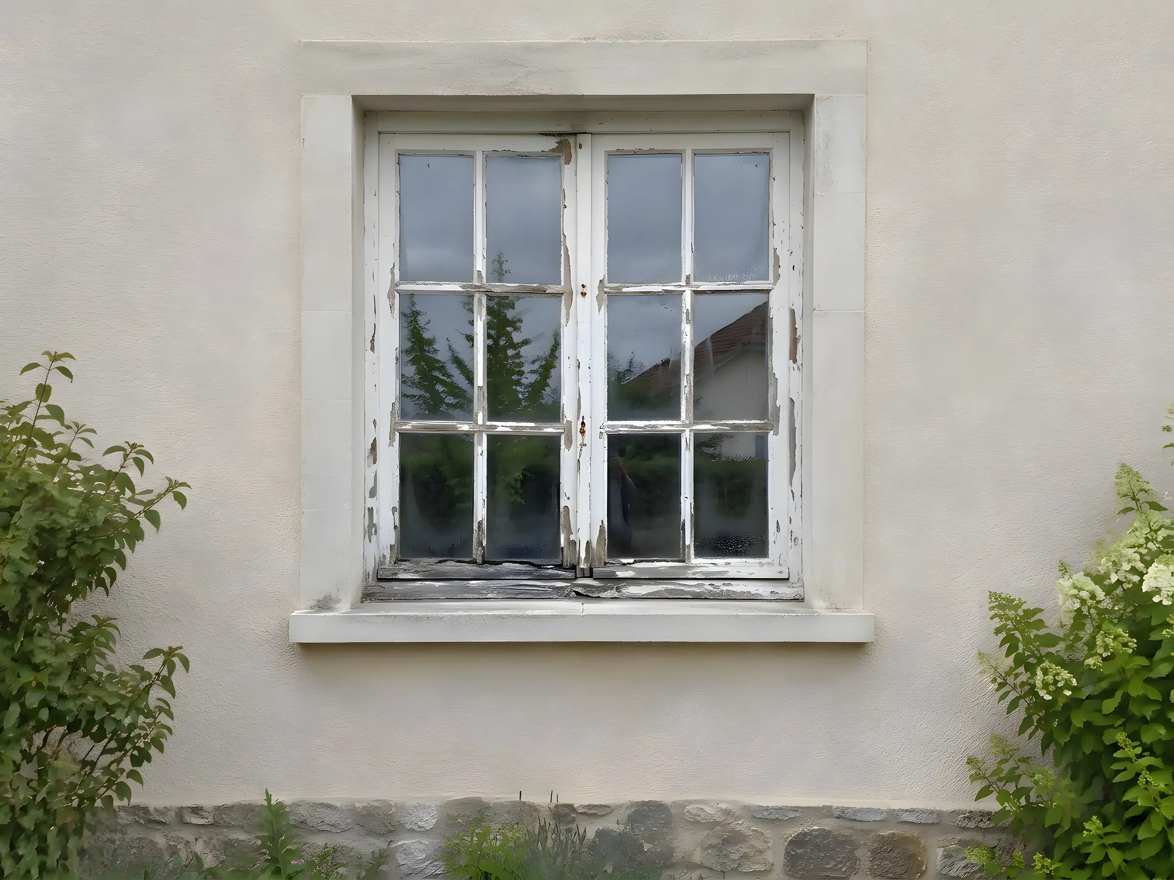 Une vieille fenêtre en bois, puis une fenêtre PVC neuve — avant